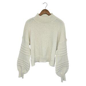 Boxy Chunky Knit Sweater Oversized Cropped Ribbed Balloon Sleeves Womens M